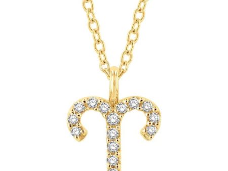 1 10 Ctw Aries Round Cut Diamond Zodiac Pendant With Chain in 10K Yellow Gold Supply