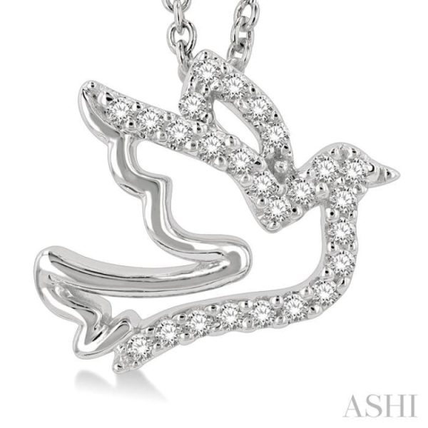 1 10 ctw Petite Dove Round Cut Diamond Fashion Pendant With Chain in 10K White Gold Discount