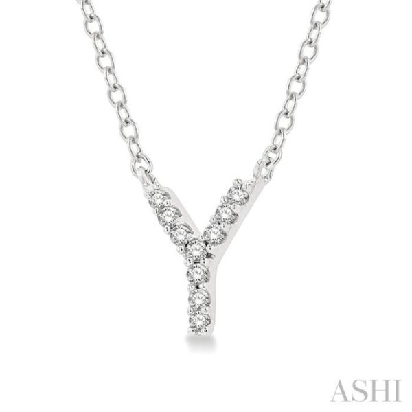 1 20 Ctw Initial  Y  Round Cut Diamond Pendant With Chain in 14K White Gold Supply