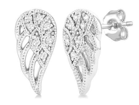 1 20 ctw Petite Angel Wings Round Cut Diamond Fashion Stud Earring in 10K White Gold Supply