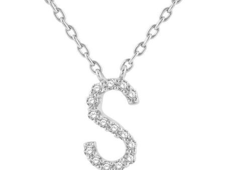 1 20 Ctw Initial  S  Round Cut Diamond Pendant With Chain in 14K White Gold Online now