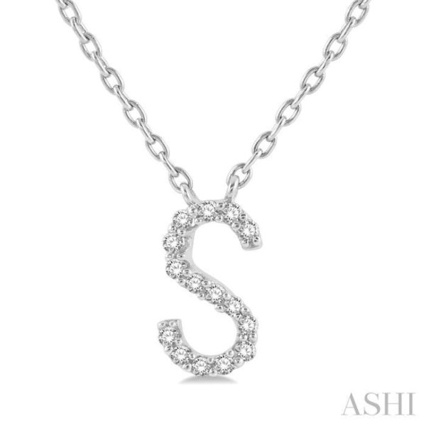 1 20 Ctw Initial  S  Round Cut Diamond Pendant With Chain in 14K White Gold Online now