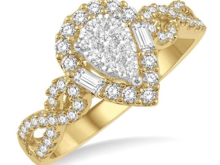 1 2 Ctw Pear Shape Bow Shank Lovebright Round and Baguette Diamond Ring in 14K Yellow and White gold Online now