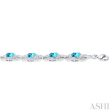 1 10 ctw Oval Shape 7x5 MM Blue Topaz and Round Cut Diamond Semi Precious Bracelet in Sterling Silver Hot on Sale