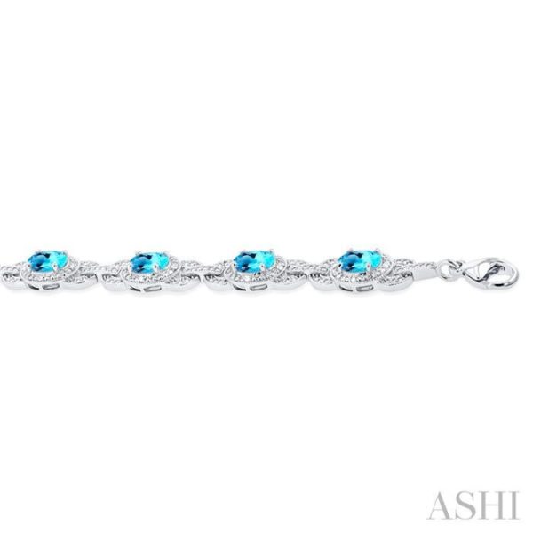 1 10 ctw Oval Shape 7x5 MM Blue Topaz and Round Cut Diamond Semi Precious Bracelet in Sterling Silver Hot on Sale