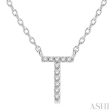 1 20 Ctw Initial  T  Round Cut Diamond Pendant With Chain in 14K White Gold Hot on Sale