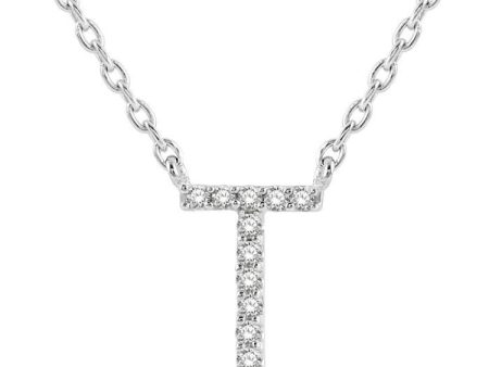 1 20 Ctw Initial  T  Round Cut Diamond Pendant With Chain in 14K White Gold Hot on Sale