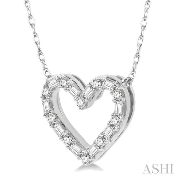 1 4 Ctw Heart Charm Baguette and Round Cut Diamond Necklace in 14K White Gold on Sale