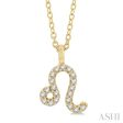 1 10 Ctw Leo Round Cut Diamond Zodiac Pendant With Chain in 14K Yellow Gold Sale