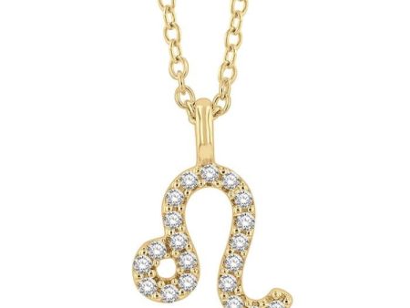 1 10 Ctw Leo Round Cut Diamond Zodiac Pendant With Chain in 14K Yellow Gold Sale