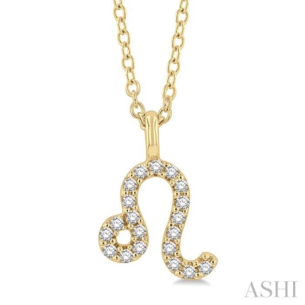 1 10 Ctw Leo Round Cut Diamond Zodiac Pendant With Chain in 14K Yellow Gold Sale