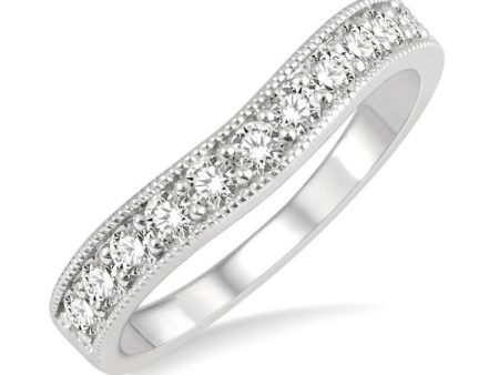 1 2 Ctw Arched Round Cut Diamond Wedding Band in 14K White Gold For Cheap