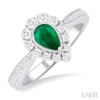 1 3 ctw Pear Cut 6X4 MM Emerald and Round Cut Diamond Precious Ring in 14K White Gold Discount