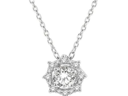 1 3 Ctw Floral Lattice Round Cut Diamond Pendant With Chain in 14K White Gold Discount