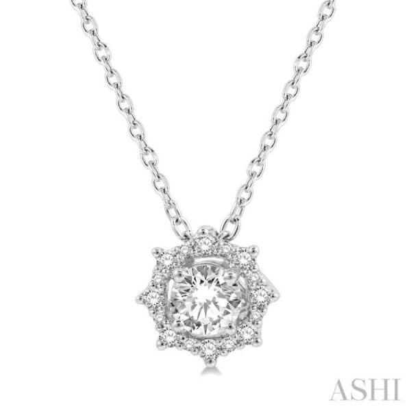 1 3 Ctw Floral Lattice Round Cut Diamond Pendant With Chain in 14K White Gold Discount