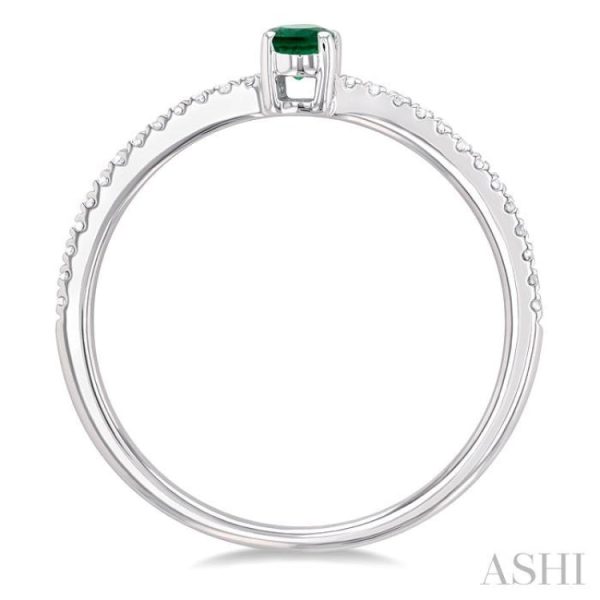 1 10 ctw Petite 5x3 MM Oval Cut Emerald and Round Cut Diamond Precious Fashion Ring in 10K White Gold For Discount