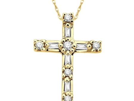 1 10 Ctw Diamond Cross Pendant in 10K Yellow Gold with Chain Online now