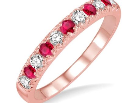 1 4 ctw Round Cut Diamond and 2.3MM Ruby Precious Wedding Band in 14K rose Gold Sale