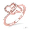 1 10 Ctw Round Cut Diamond Twins Heart Shape Ring in 10K Rose Gold on Sale