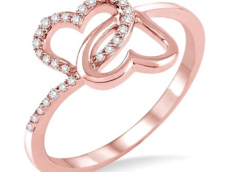 1 10 Ctw Round Cut Diamond Twins Heart Shape Ring in 10K Rose Gold on Sale