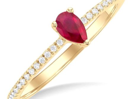 1 10 ctw Petite 5x3 MM Pear Cut Ruby and Round Cut Diamond Precious Fashion Ring in 10K Yellow Gold Supply