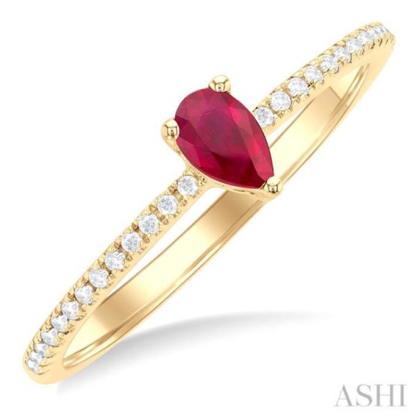 1 10 ctw Petite 5x3 MM Pear Cut Ruby and Round Cut Diamond Precious Fashion Ring in 10K Yellow Gold Supply