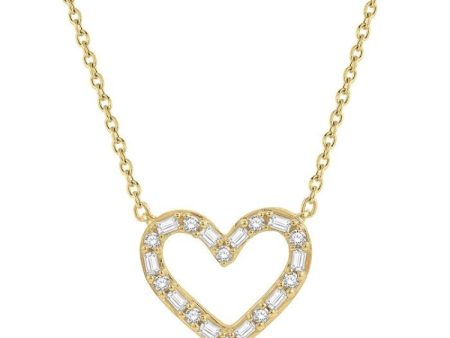 1 2 Ctw Heart Charm Baguette and Round Cut Diamond Necklace in 14K Yellow Gold Online Sale