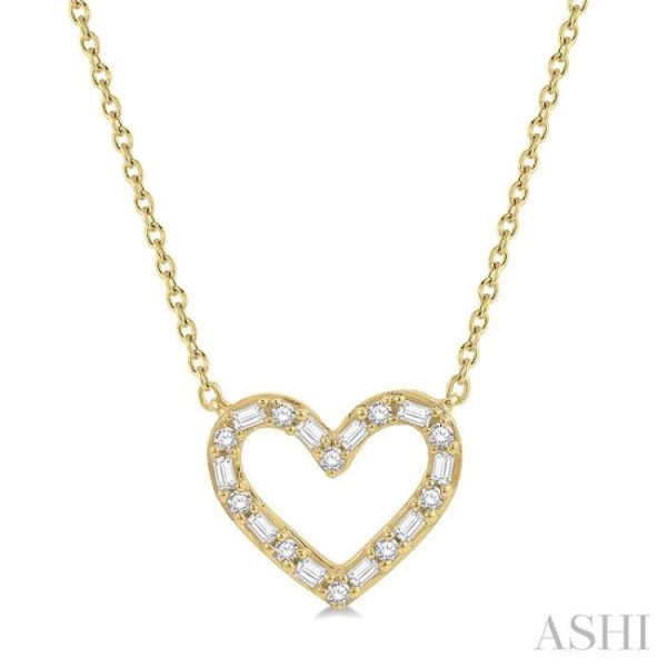 1 2 Ctw Heart Charm Baguette and Round Cut Diamond Necklace in 14K Yellow Gold Online Sale