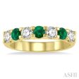 1 2 ctw Round Cut Diamond and 3.3MM Emerald Precious Wedding Band in 14K Yellow Gold Online Hot Sale