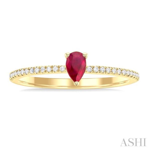 1 10 ctw Petite 5x3 MM Pear Cut Ruby and Round Cut Diamond Precious Fashion Ring in 10K Yellow Gold Supply