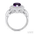 1 20 ctw Pear Cut 10X7 MM Amethyst and Round Cut Diamond Semi Precious Ring in Sterling Silver For Discount