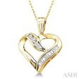 1 4 Ctw Baguettes and Round Diamond Heart Pendant in 10K Yellow Gold with Chain Cheap