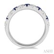 1 2 ctw Round Cut Diamond and 2.9MM Sapphire Precious Wedding Band in 14K White Gold Sale