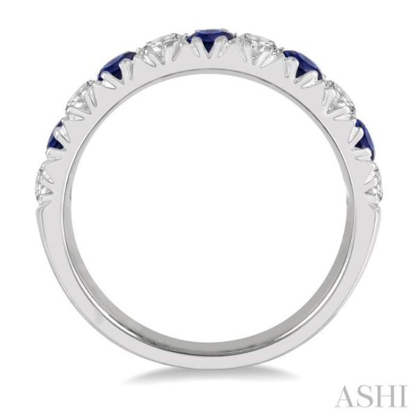 1 2 ctw Round Cut Diamond and 2.9MM Sapphire Precious Wedding Band in 14K White Gold Sale