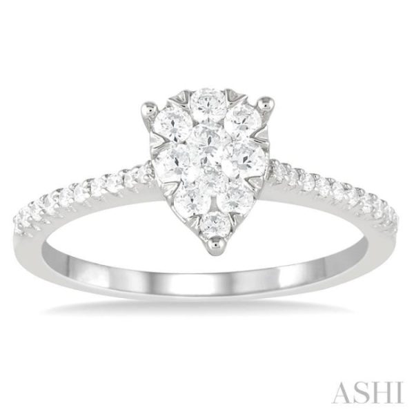 1 3 ctw Pear Shape Round Cut Diamond Fashion Ring in 14K White Gold Online Sale