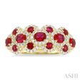 1 2 ctw Scalloped Edge 4X3 MM Oval & 2.2 MM Round Cut Ruby and Round Cut Diamond Precious Ring in 14K Yellow Gold Hot on Sale