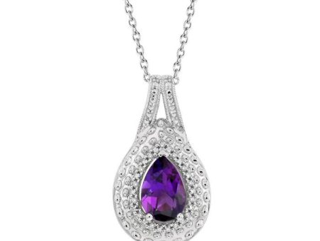 1 20 Ctw Round Cut Diamond & 9x6 MM Pear Cut Amethyst Semi Precious Pendant With Chain in Sterling Silver Supply