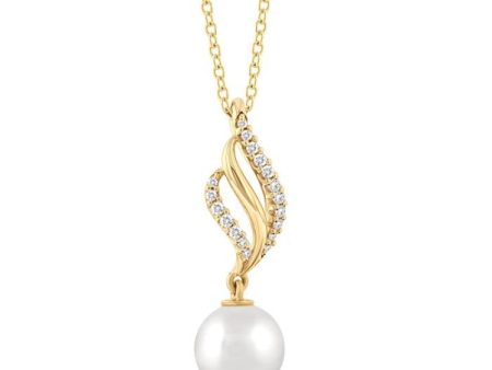 1 10 ctw Conch Shape 7X7 MM Round Cultured Pearl and Round Cut Diamond Fashion Pendant With Chain in 10K Yellow Gold Online now