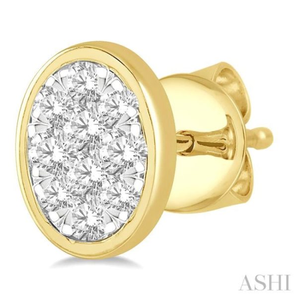 1 3 ctw Oval Shape Lovebright Round Cut Diamond Bezel Stud Earring in 14K Yellow and White Gold Fashion