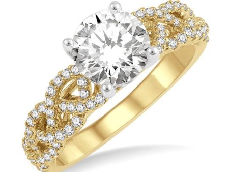 1 3 ctw Lattice Round Cut Diamond Semi-Mount Engagement Ring in 14K Yellow and White Gold For Cheap