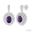 1 20 ctw Oval Cut 7X5 MM Amethyst and Round Cut Diamond Semi Precious Earring in Sterling Silver Online Hot Sale