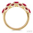 1 2 ctw Scalloped Edge 4X3 MM Oval & 2.2 MM Round Cut Ruby and Round Cut Diamond Precious Ring in 14K Yellow Gold Hot on Sale