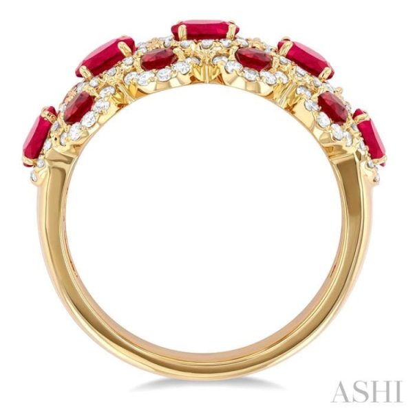 1 2 ctw Scalloped Edge 4X3 MM Oval & 2.2 MM Round Cut Ruby and Round Cut Diamond Precious Ring in 14K Yellow Gold Hot on Sale