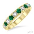 1 2 ctw Round Cut Diamond and 2.9MM Emerald Precious Wedding Band in 14K Yellow Gold Sale