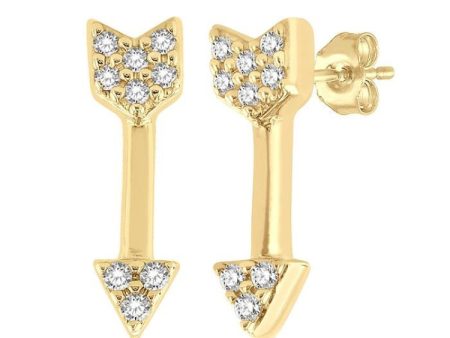 1 20 ctw Petite Arrow Round Cut Diamond Fashion Stud Earring in 10K Yellow Gold Cheap