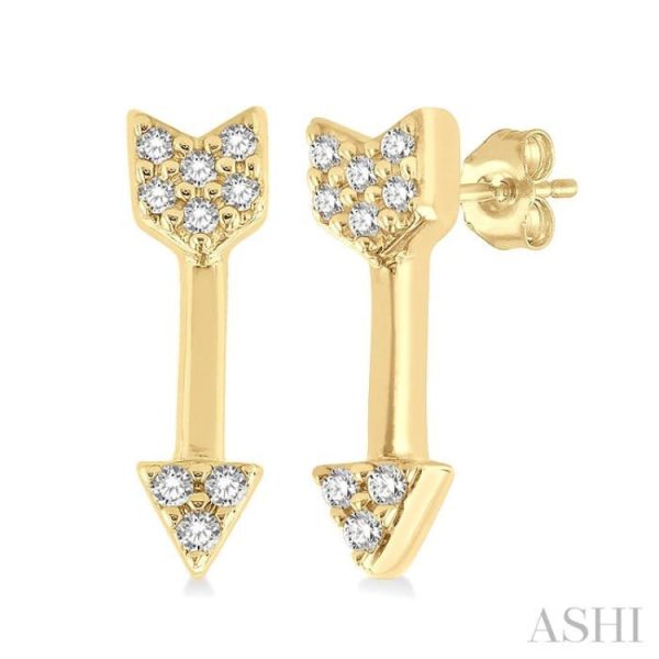 1 20 ctw Petite Arrow Round Cut Diamond Fashion Stud Earring in 10K Yellow Gold Cheap