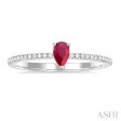 1 10 ctw Petite 5x3 MM Pear Cut Ruby and Round Cut Diamond Precious Fashion Ring in 10K White Gold Hot on Sale