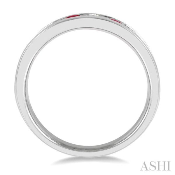 1 2 ctw Round Cut Diamond and 2.9MM Ruby Precious Wedding Band in 14K White Gold Hot on Sale