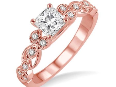 1 10 Ctw Diamond Semi-mount Engagement Ring in 14K Rose Gold Hot on Sale