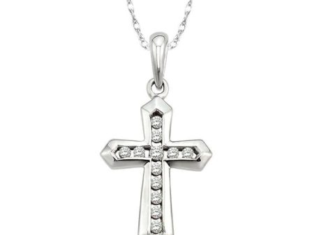 1 10 Ctw Round Cut Diamond Cross Pendant in 10K White Gold with Chain Hot on Sale